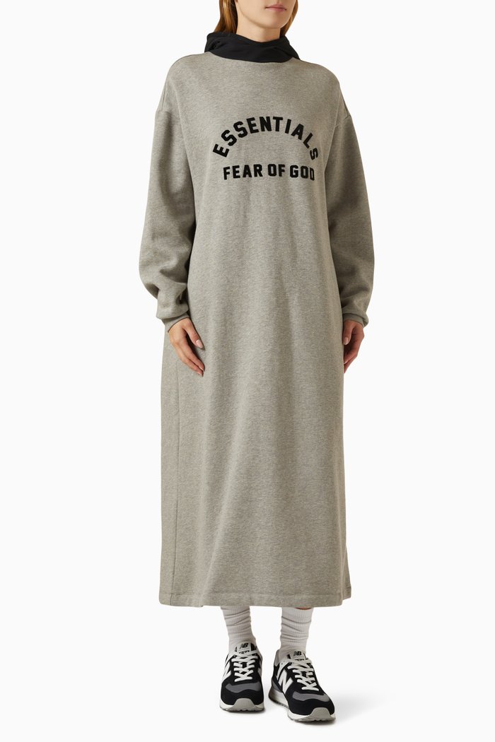 

Logo Hooded Dress in Stretch-nylon & Cotton-fleece, Grey