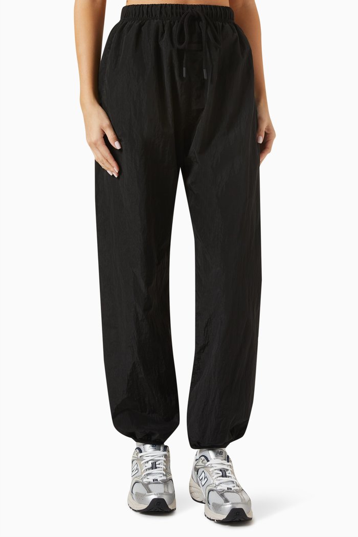 

Drawstring Trackpants in Crinkle Nylon, Black