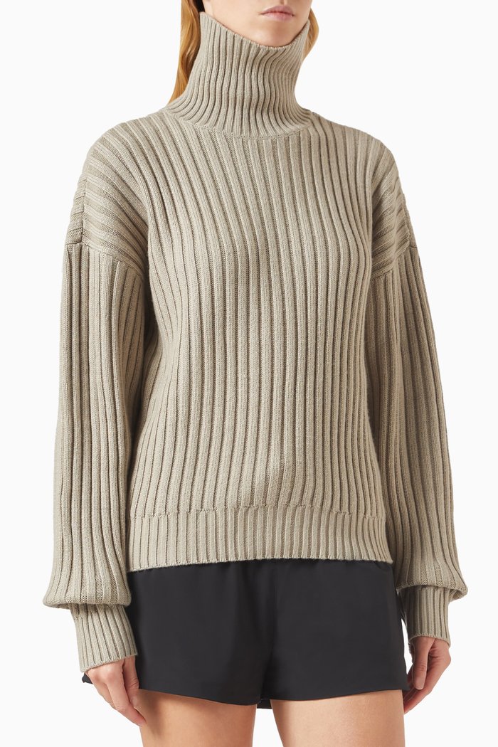 

Turtleneck Sweater in Wool-blend Knit, Grey