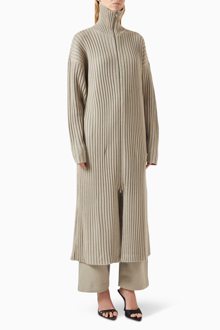 

Full-zip Ribbed Cardigan in Wool-blend Knit, Grey