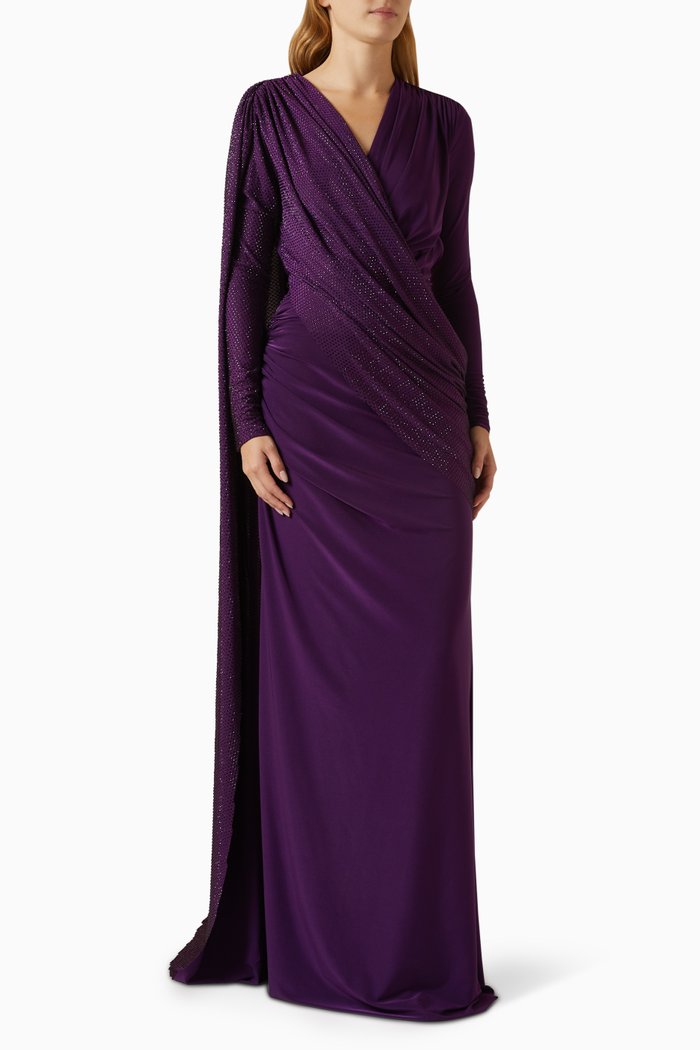 Diamanté Draped Dress, Purple