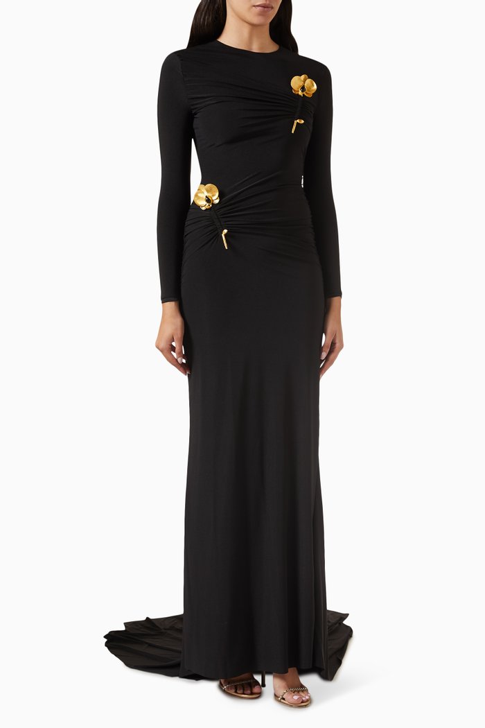 

Double Orchid Dress in Jersey, Black