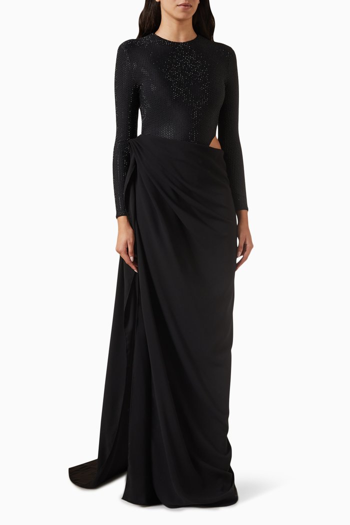 

Diamanté Cut-out Leotard Dress, Black