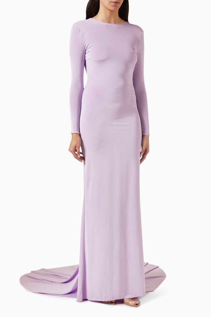 

Backless Long-sleeve Dress in Jersey, Purple
