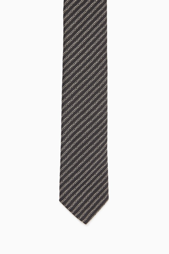 All-over Logo Tie in Silk Jacquard, Black