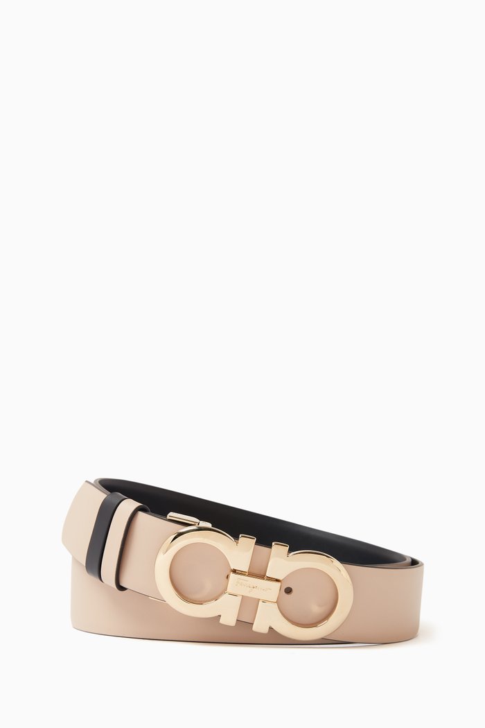 

Reversible Gancini Belt in Leather, Pink