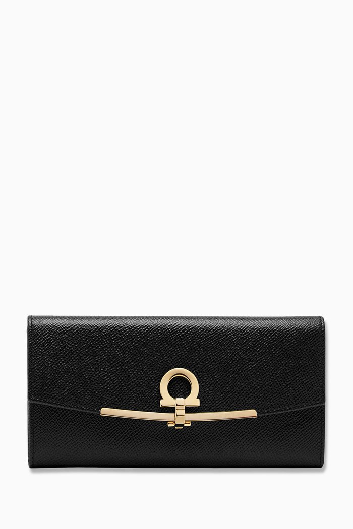

Gancini Continental Wallet in Calf Leather, Black