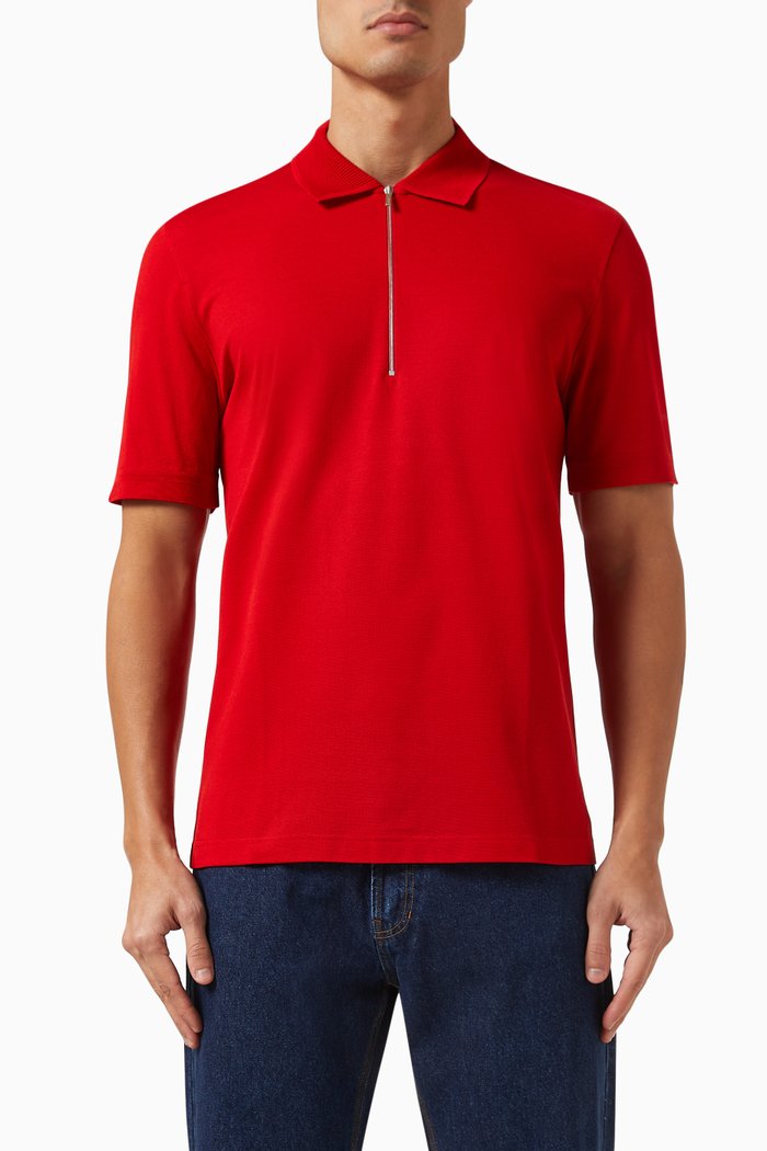 

Zip-up Polo Shirt in Cotton Piqué, Red