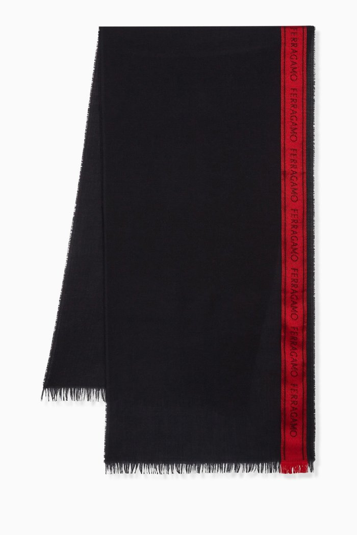 

Colour-block Logo Scarf in Wool & Silk, Black