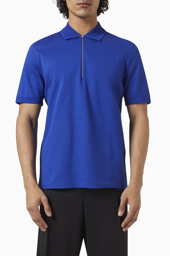 

Zip-up Polo Shirt in Cotton Piqué, Blue