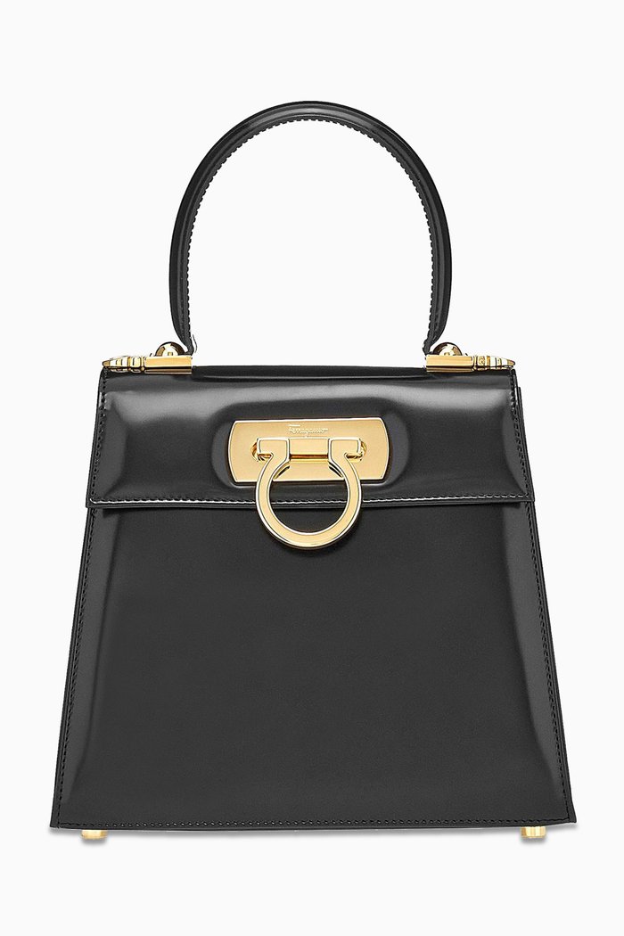 

Small Iconic Top Handle Bag in Leather, Black