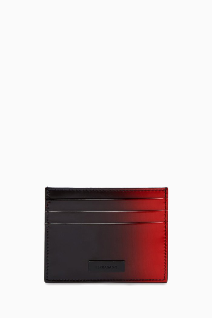 

Two-tone Card Holder in Hammered Leather, Red