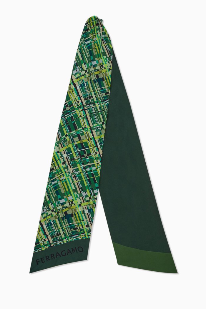

Check-print Bandeau in Silk, Green