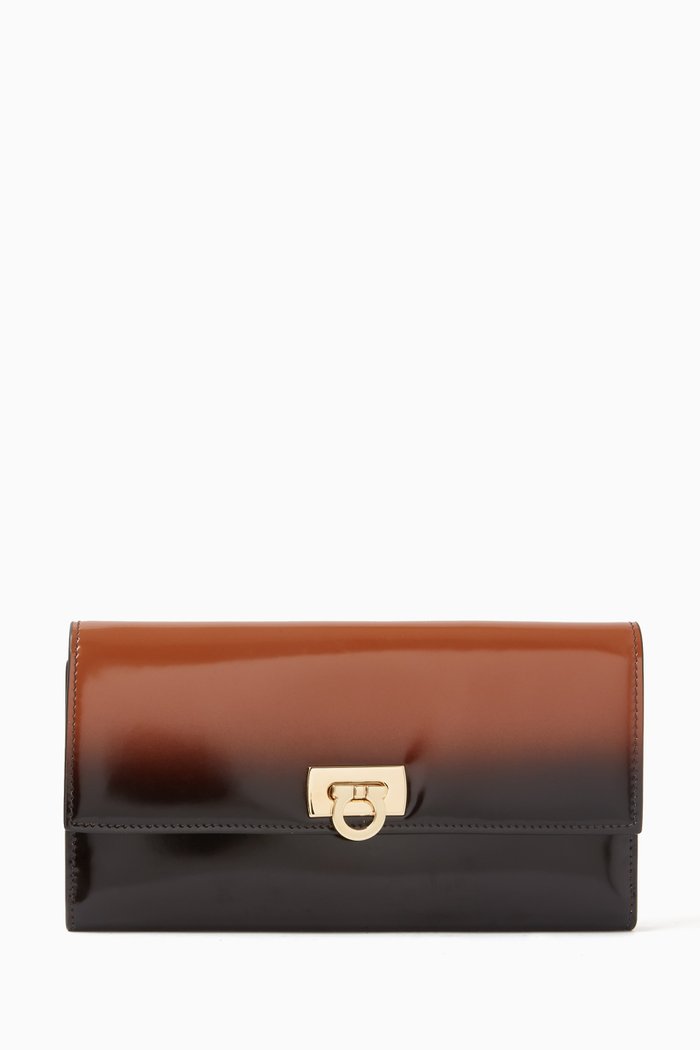 

Gancini Continental Wallet in Patent Leather, Brown
