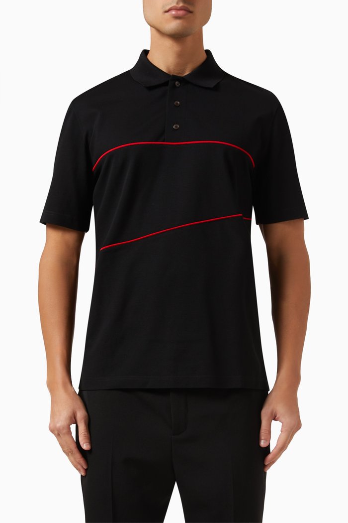 

Contrasting Piping Polo Shirt in Cotton Jersey, Black