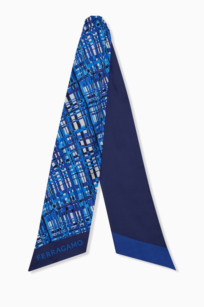 

Check-print Bandeau in Silk, Blue