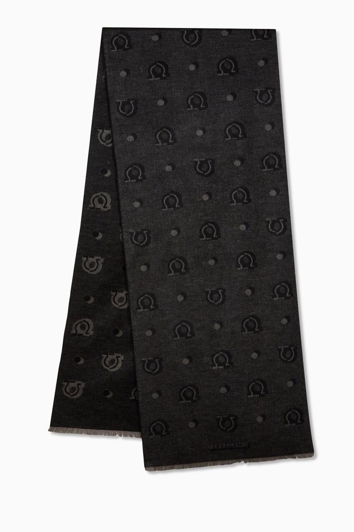 

Gancini Scarf in Silk Jacquard, Grey