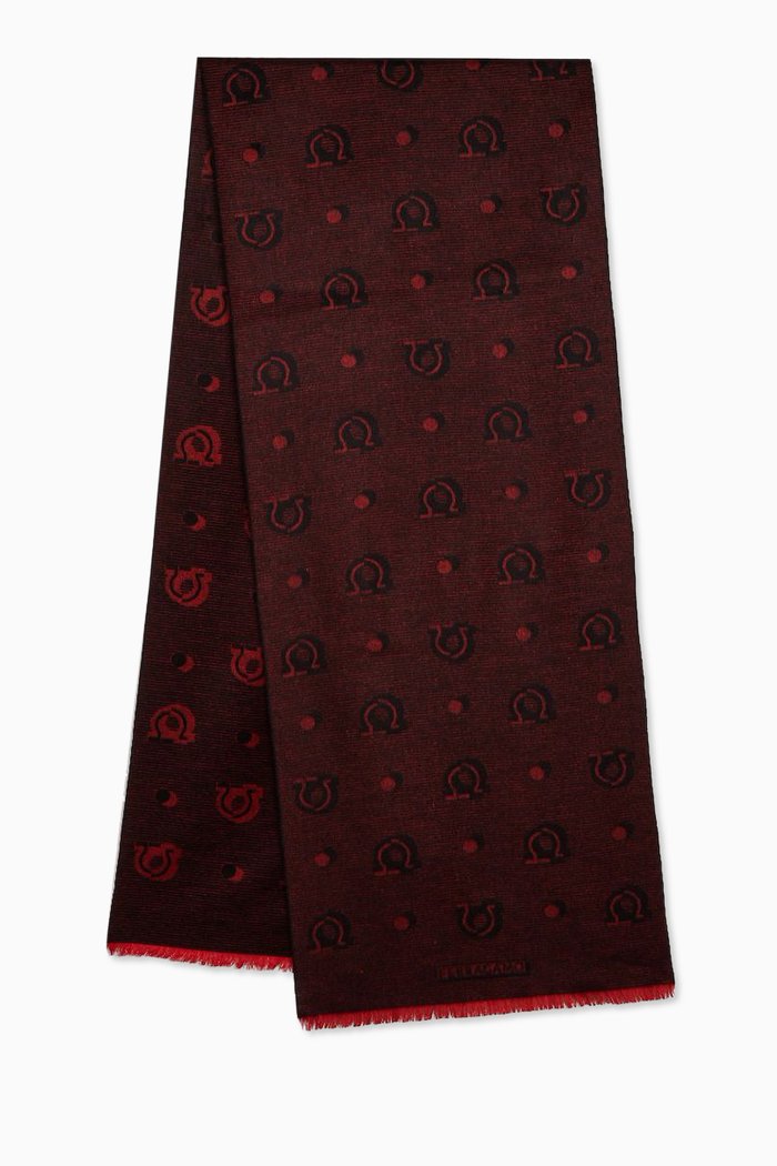 

Gancini Scarf in Silk Jacquard, Red