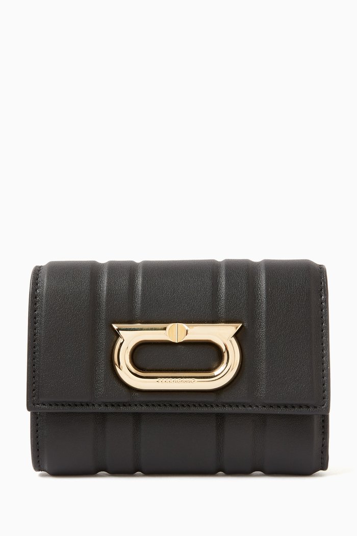 

French Compact Wallet in Smooth Leather, Black