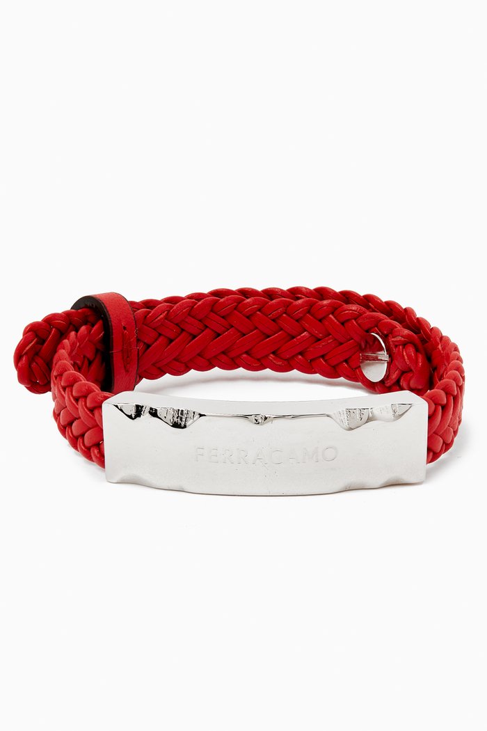 Braided Bracelet in Leather, Red