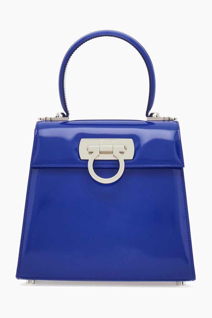 

Small Iconic Top Handle Bag in Leather, Blue