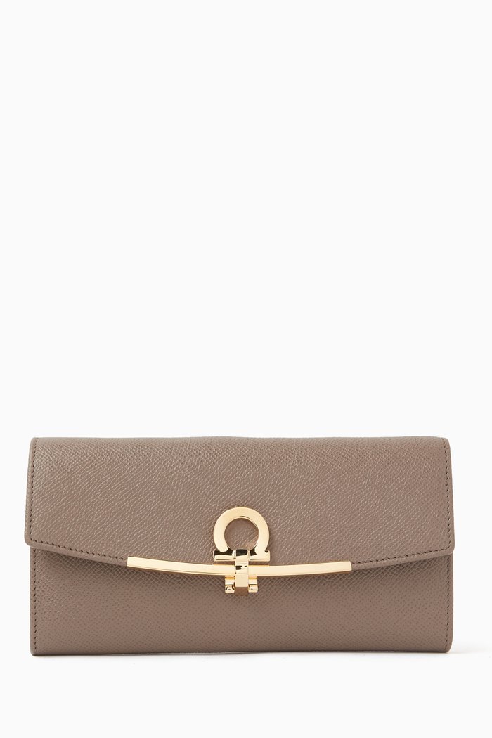 

Gancini Continental Wallet in Calf Leather, Brown