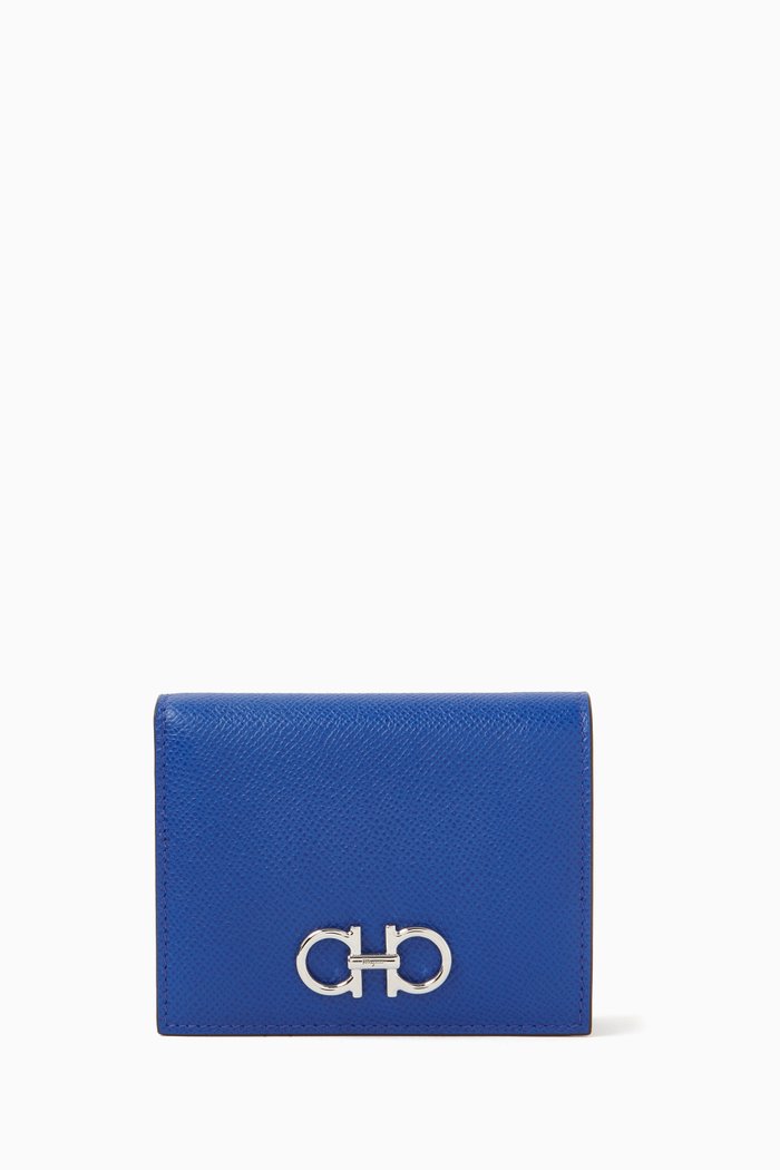 

Gancini Compact Wallet in Leather, Blue