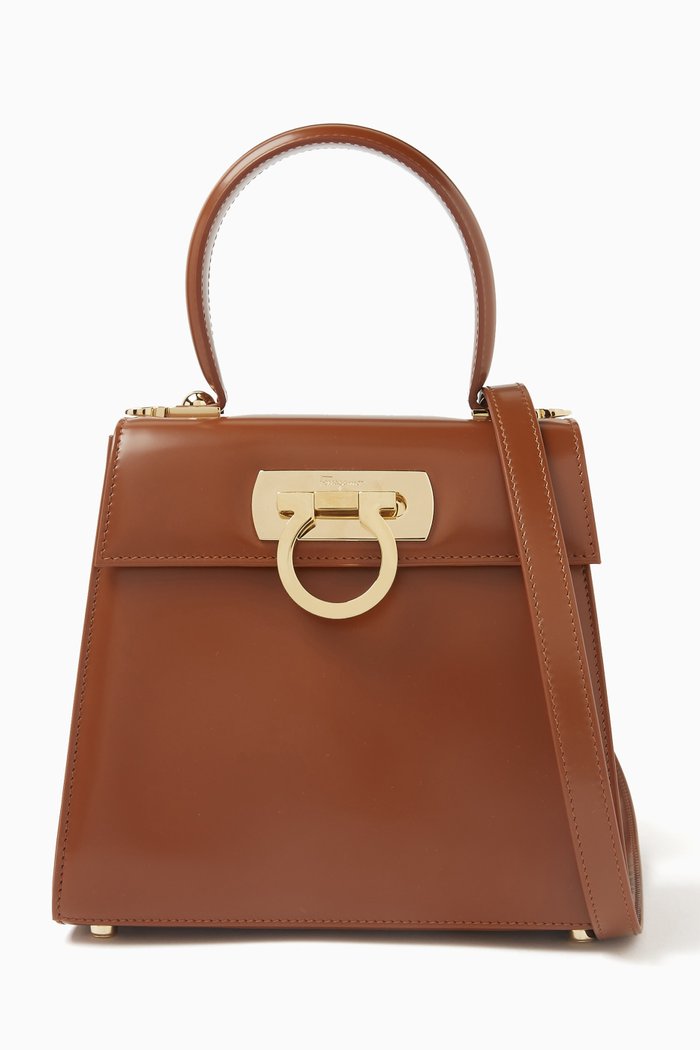 

Small Iconic Top Handle Bag in Leather, Brown