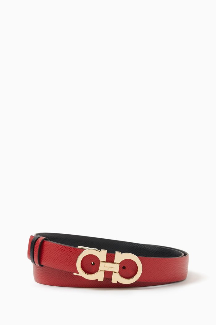 

Gancini Reversible Belt in Hammered Leather, Black