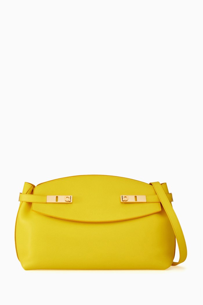 Large Hug Pouch in Leather, Yellow