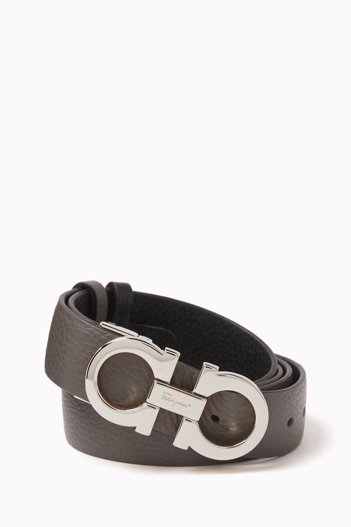 

Reversible Gancini Belt in Leather, Grey