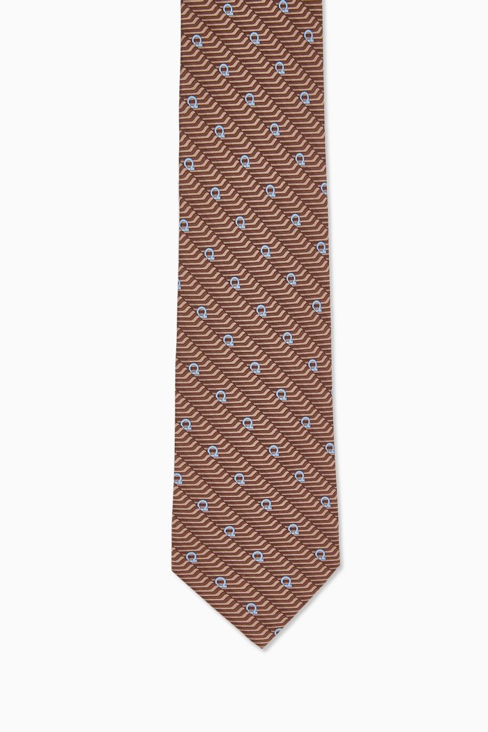 

Gancini-print Tie in Silk, Brown