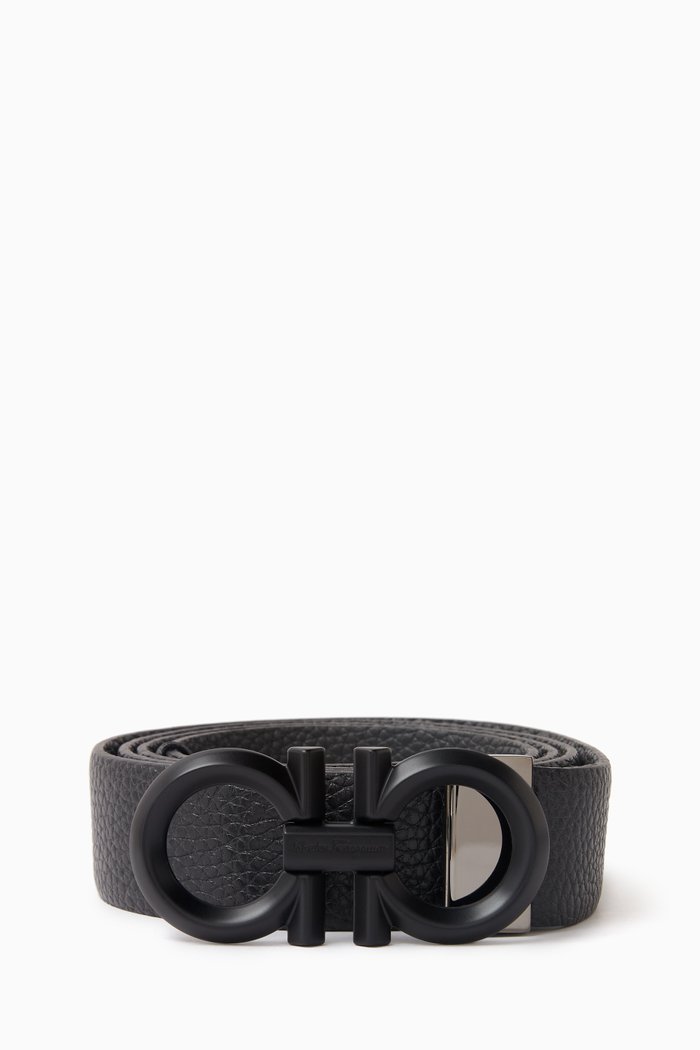 Reversible Adjustable Belt in Leather, Black