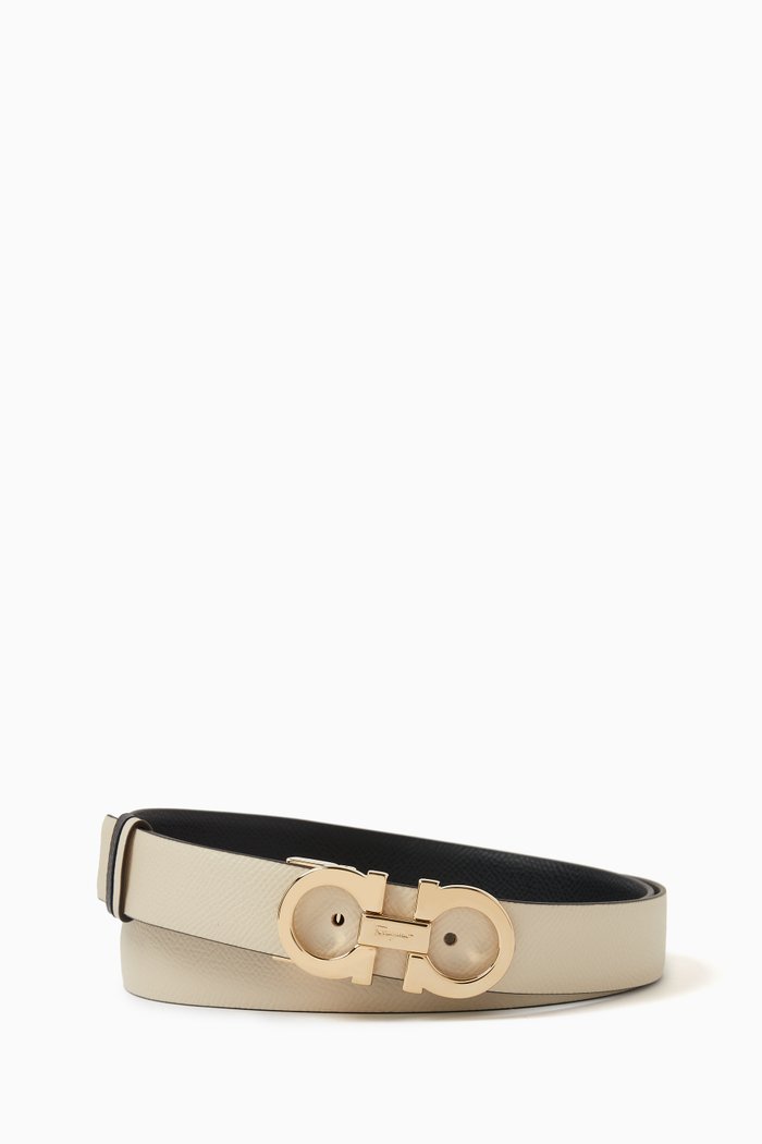 

Gancini Reversible Belt in Hammered Leather, White