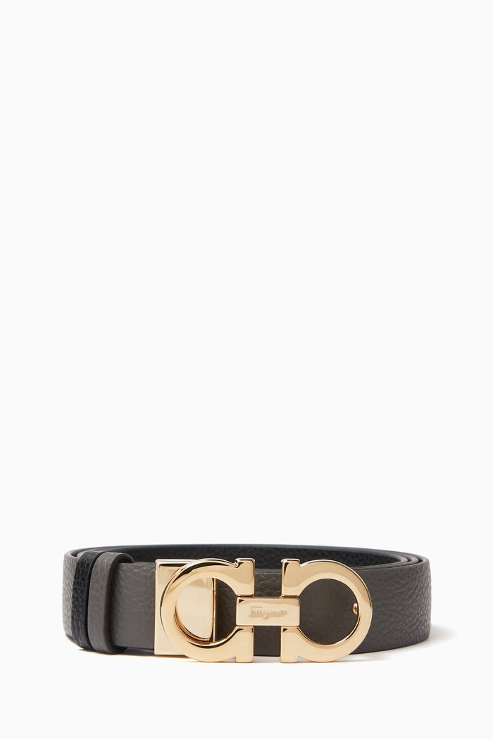 

Reversible Gancini Belt in Leather, Grey