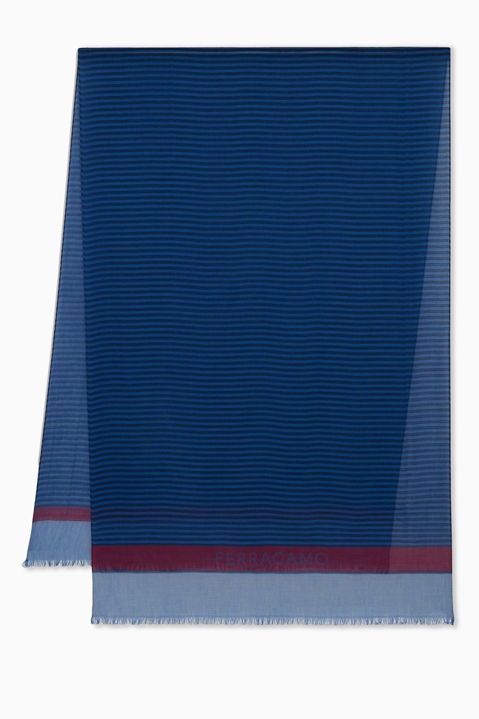 

Striped Logo Scarf in Wool Blend, Blue