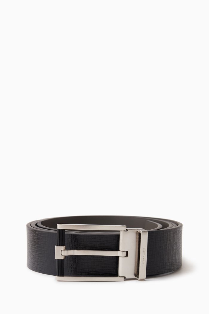 Reversible Adjustable Belt in Leather, Black