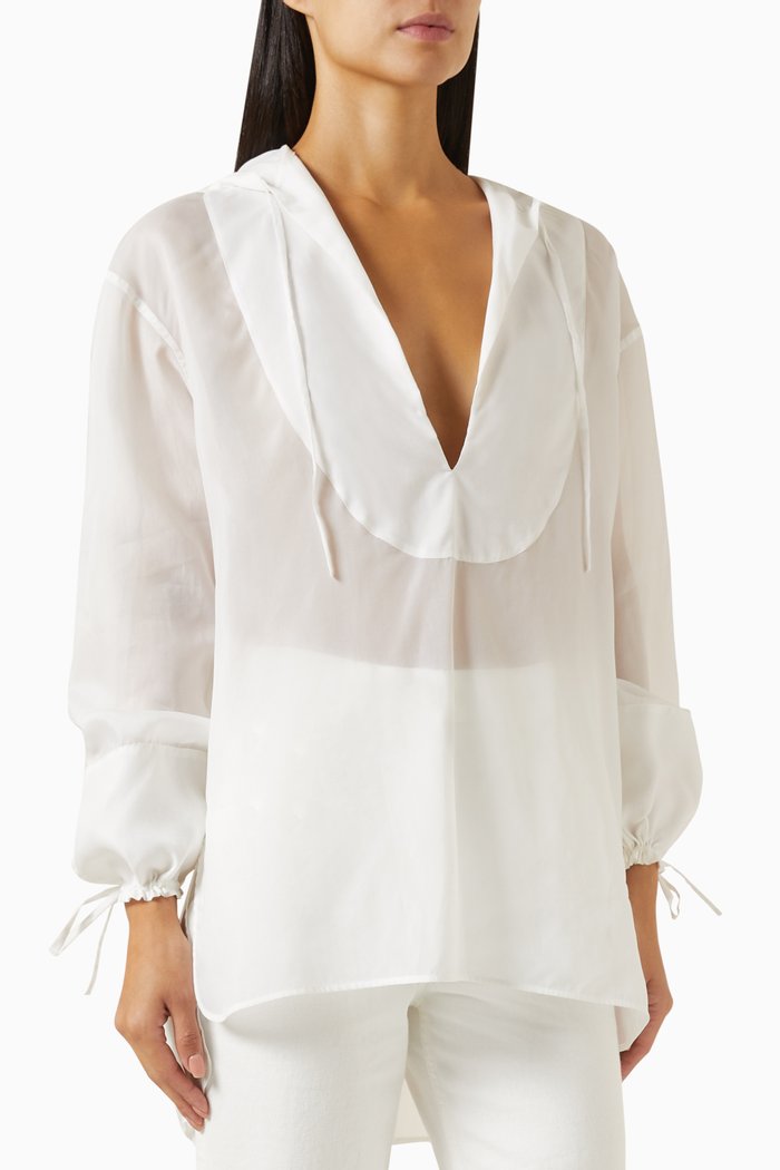 

Hooded Tunic in Organza, White