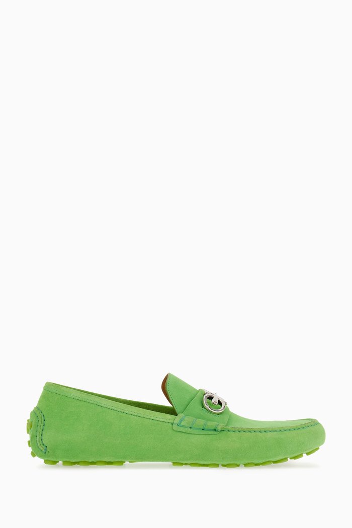 Gancini Driver Shoes in Suede, Green