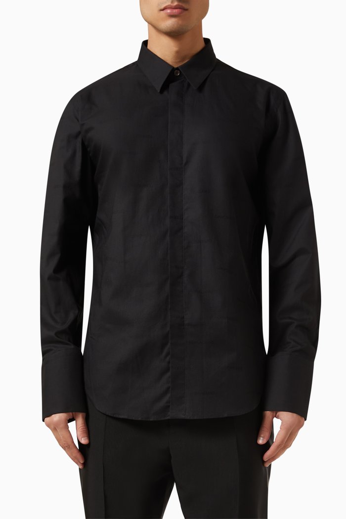 

Allover Logo Jacquard Shirt in Cotton Poplin, Black