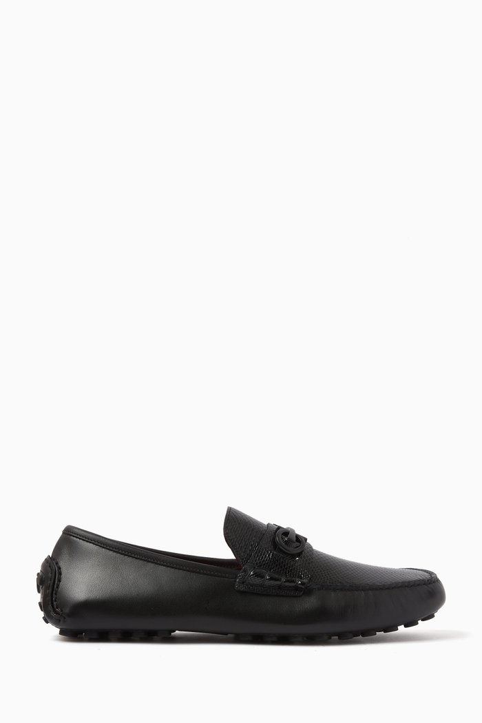 

Gancini Driver Shoes in Suede, Black