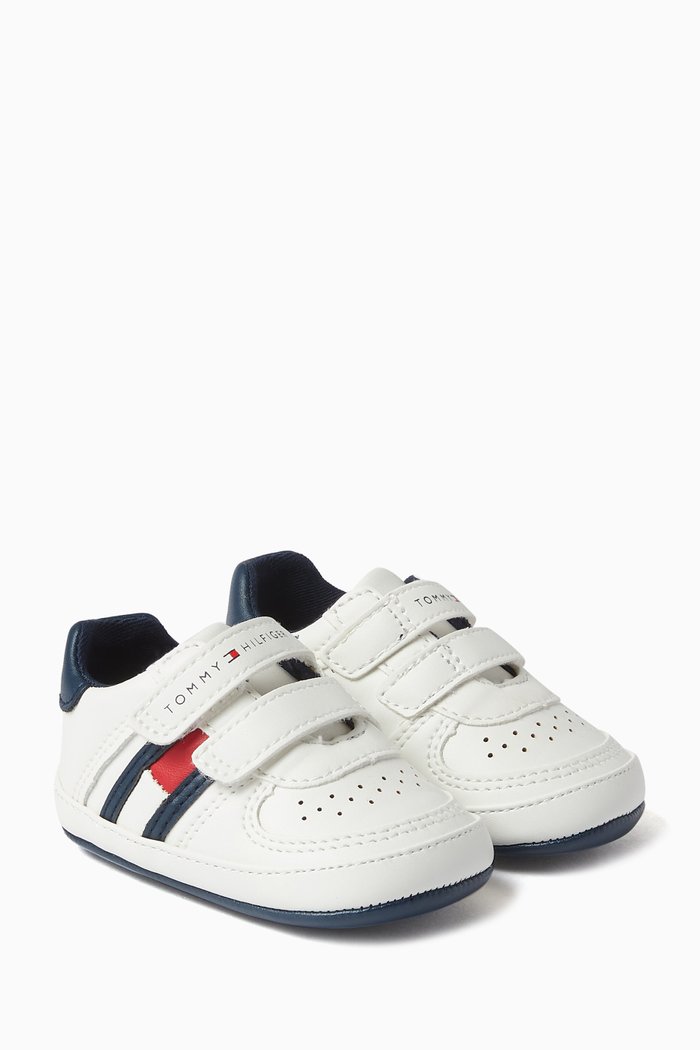 Flag Sneakers in Faux Leather, White