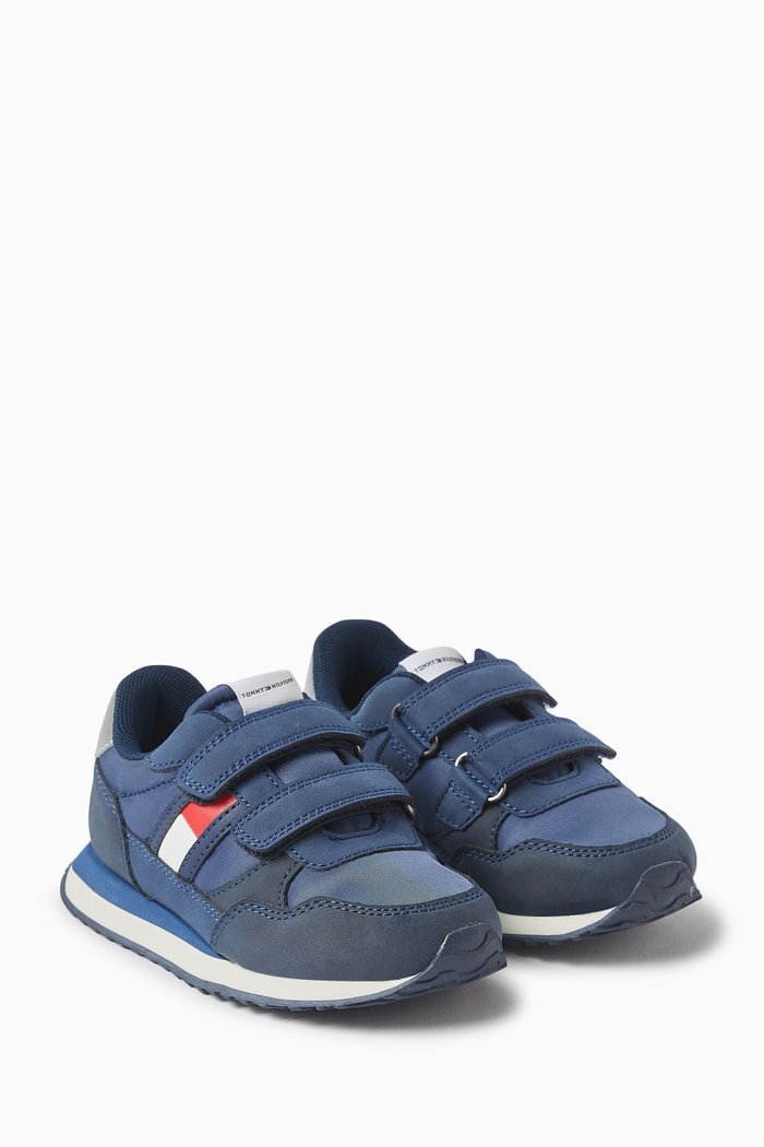 

Flag Low Cut Velcro Sneakers in Textile, Blue