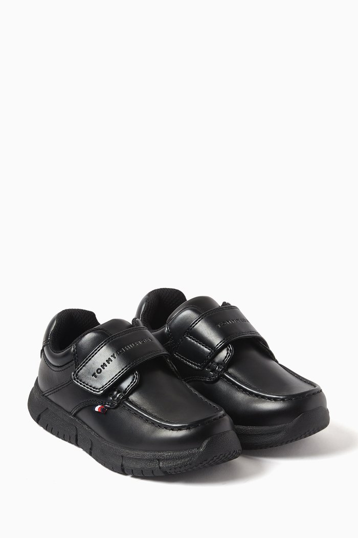 

Logo Low Cut Velcro Moccasins in Faux Leather, Black
