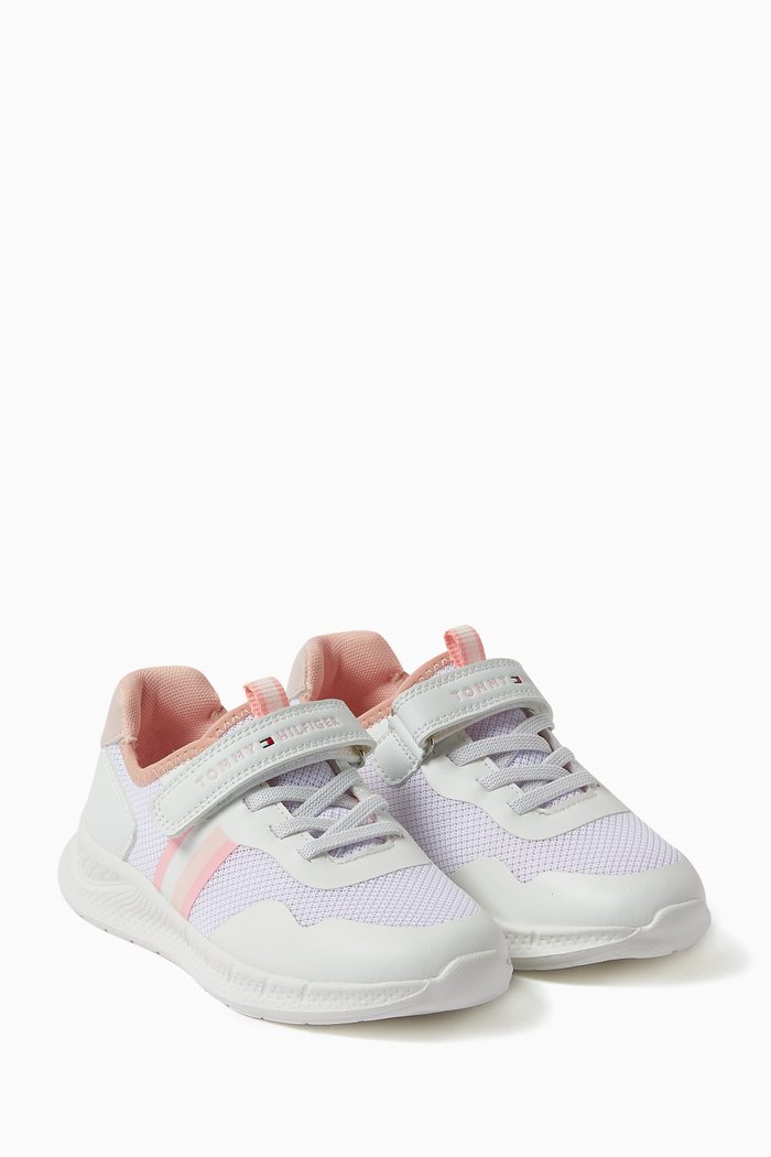 

Stripes Low Cut Sneakers in Textile & Faux Leather, White