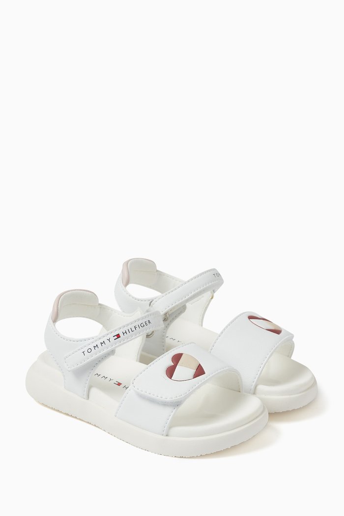 

Heart Print Velcro Sandals in Faux Leather, White