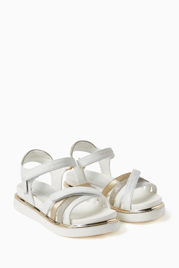 

Logo Velcro Sandals in Faux Leather, White
