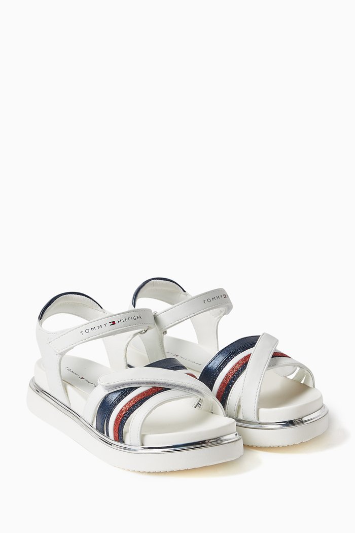 

Logo Velcro Sandals in Faux Leather, White
