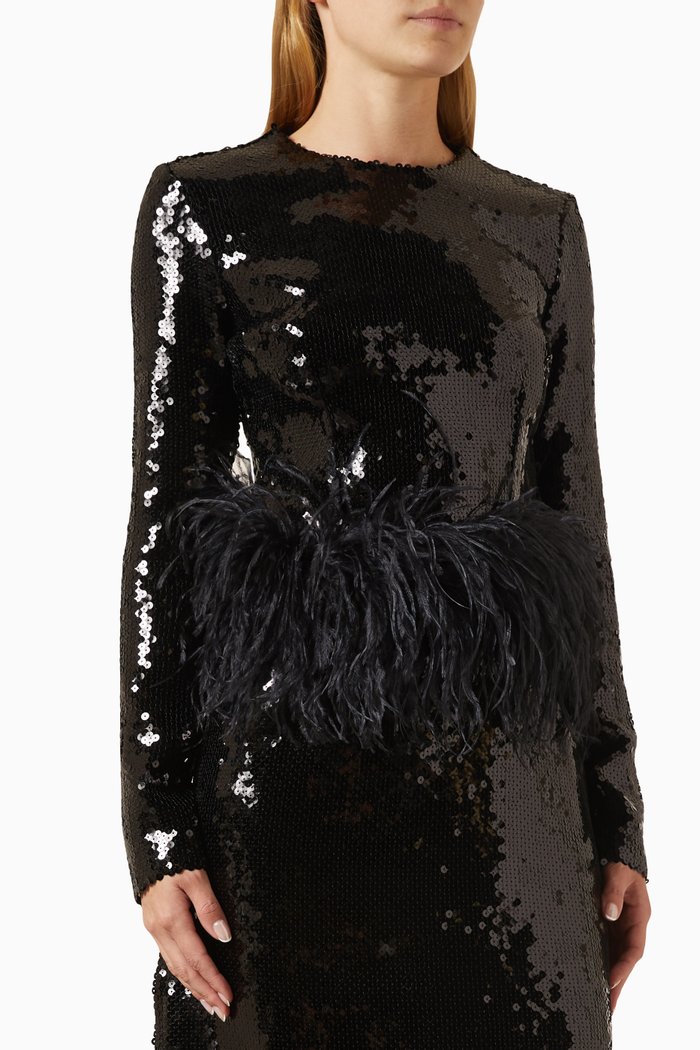 

Esma Feather-trim Top in Sequins, Black