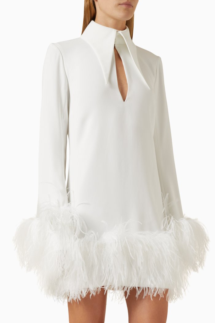 

Michelle Feather-trim Mini Dress in Chiffon, White